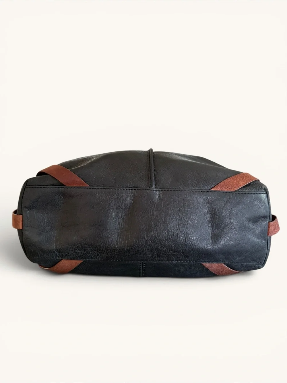 Lucky Brand Black Leather Tote with Brown Straps